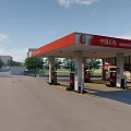 Modern Road Facility Sinopec Gas Station With Red Canopy Fuel Pumps And Parking Area