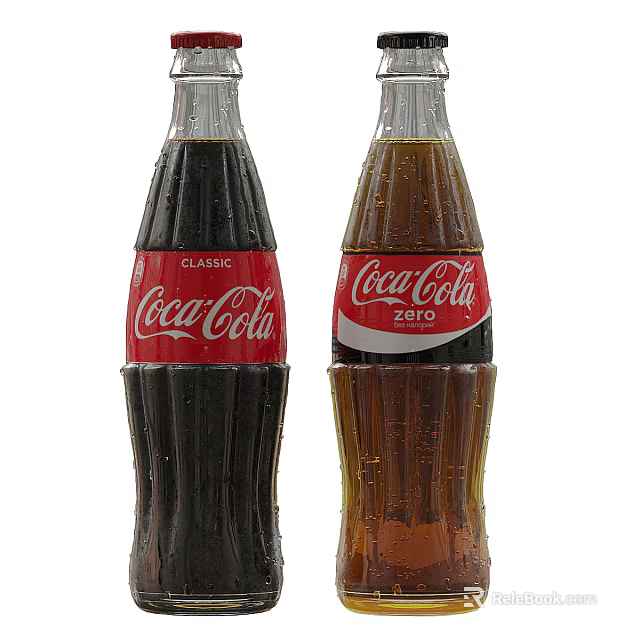 Coca-Cola Classic and Zero Sugar Soft Drink Bottles on White Background 3d model 
