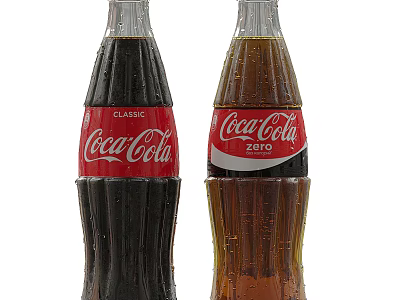 Coca-Cola Classic and Zero Sugar Soft Drink Bottles on White Background 3d model