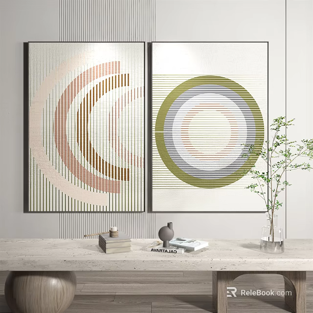 Abstract Paintings With Circular Lines Concentric Circles And Striped Background For Interior Decor 3d model