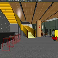 Modern Restaurant Interior Design With Wooden Ceiling Yellow Green Decor Red Chairs And Counter