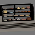 Elegant Pastry Display Case With Glass Door And Various Dessert Shelves