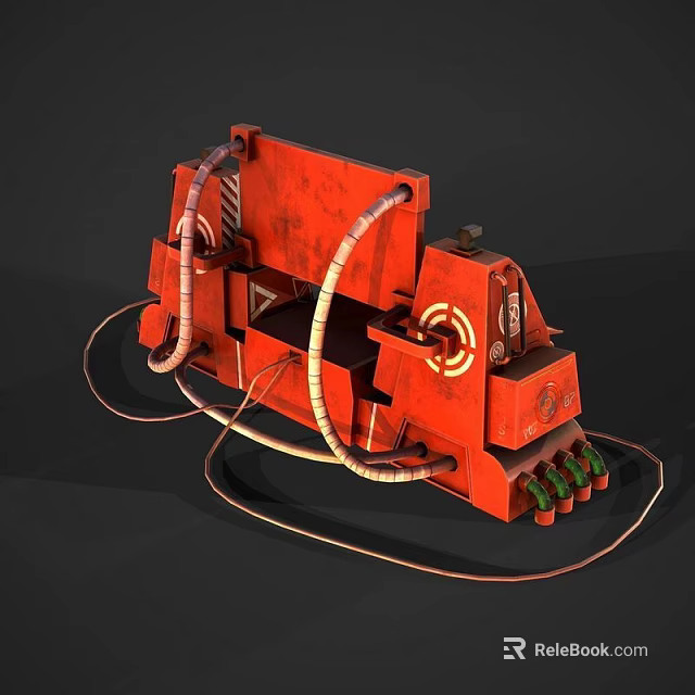 Red Industrial Equipment With Flexible Hoses Mechanical Structure And Warning Indicators 3d model 