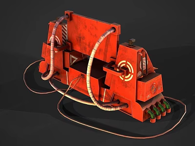 Red Industrial Equipment With Flexible Hoses Mechanical Structure And Warning Indicators 3d model