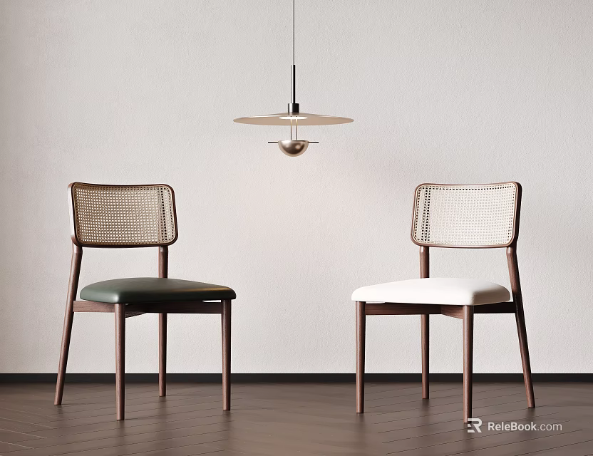 Modern Single Chair With Woven Back Design Wooden Frame And Upholstered Seat 3d model 