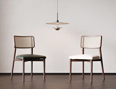 Modern Single Chair With Woven Back Design Wooden Frame And Upholstered Seat 3d model