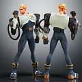 3D Sci Fi Character With Blonde Hair Blue White Costume Mechanical Equipment Front Back View