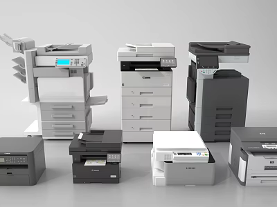 Various Types of Office Appliances Including Multifunctional Printers Copiers Scanners and Fax Machines 3d model