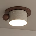 Ceiling Mounted Downlight Spotlight With Wooden Frame And Textured Beige Lampshade