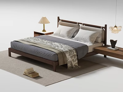 medieval double bed american double bed shelf bedside table lamp 3d model