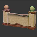 Symmetrical Decorative Railing with White Spherical Tops Red Edges and Beige Panel Architectural Decor Piece