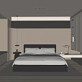 Minimalist Modern Bedroom Interior With Wooden Headboard Bed Table Lamps And Wardrobes