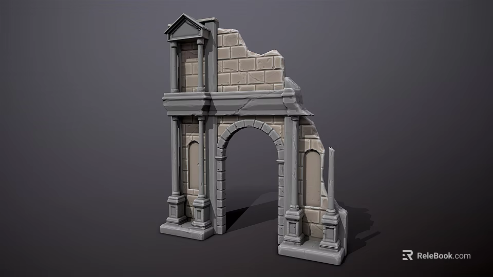 Ancient Classical Style Stone Entrance Gate With Archway Brickwork And Columns 3d model 