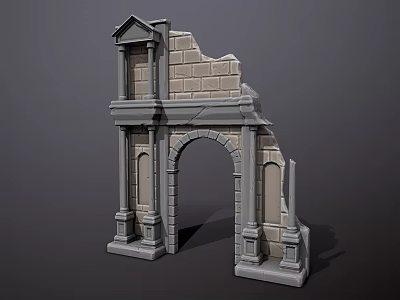 Ancient Classical Style Stone Entrance Gate With Archway Brickwork And Columns 3d model