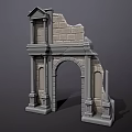 Ancient Classical Style Stone Entrance Gate With Archway Brickwork And Columns 3d model