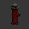 Red Striped Fire Hydrant With Gray Dome Top And Classic Design 3d model