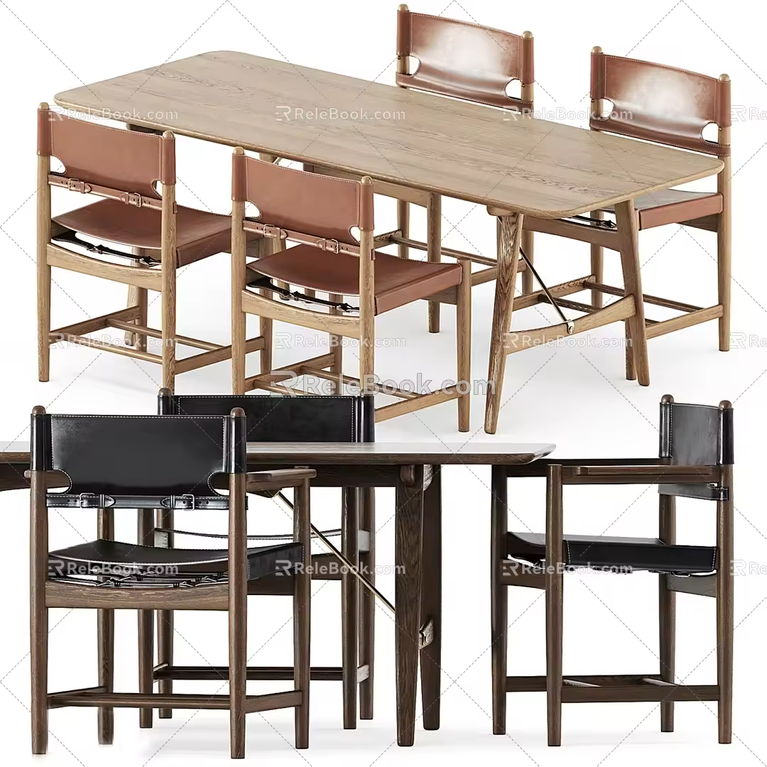 Middle style dining table and chair combination 3d model