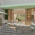 Brunch Cafe Outdoor Seating Area With Umbrellas Tables Chairs And Green Plants