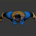 3D Superhero Character Model With Blue Yellow Black Costume And Helmet Boots