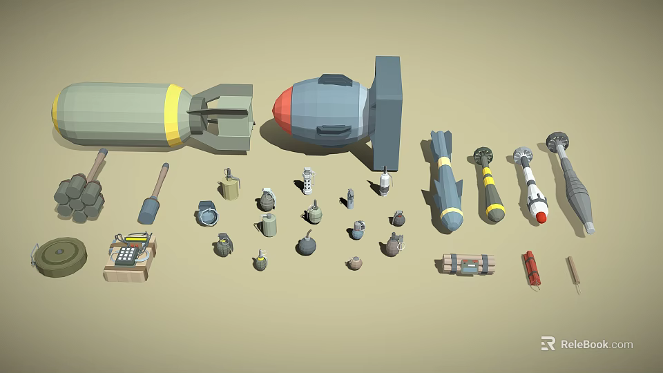 Various Military Weapon Models Featuring Missiles Shells Parts And Tools Collection 3d model 