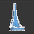 Cartoon Scene Featuring 3D Tower Structure Blue White Color And Architectural Details