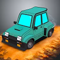 Small Green Turbo Car Moving Fast With Smoke On Orange Ground