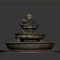 Household Decorative Multi Tiered Fountain With Cross Top Green Moss And Circular Base