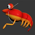 Cartoon Shrimp Character With Red Yellow Body Big Eyes Long Antennae And Yellow Legs On Black Background