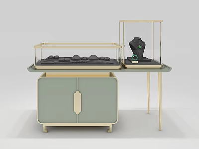 Elegant Modern Jewelry Display With Glass Cases Green Cabinet And Gold Frames 3d model
