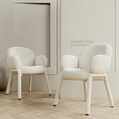 Modern White Plush Single Chair With Soft Design For Indoor Living Space 3d model