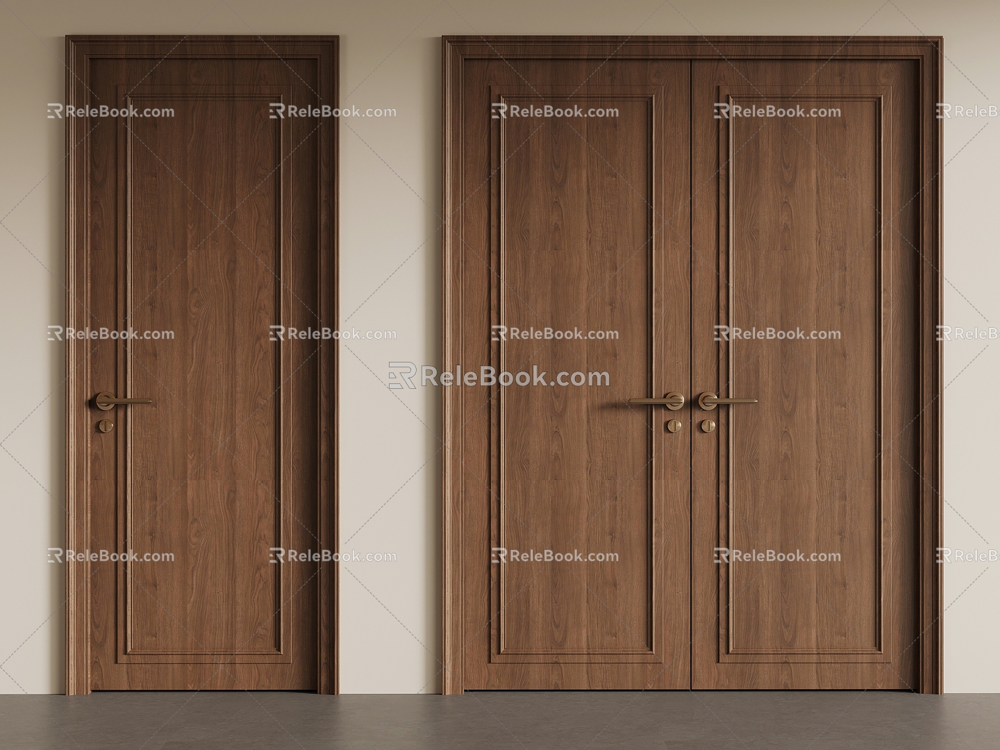 Middle ancient style double door single door swing door wooden door 3d model