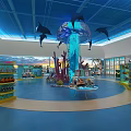 Ocean Themed Specialty Store Interior With Blue Ceiling Dolphin And Coral Decorations