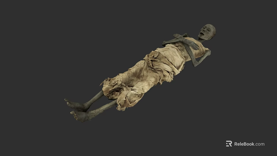 Ancient Man Mummy Lying with Tattered Cloth on Gray Background 3d model 