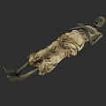 Ancient Man Mummy Lying with Tattered Cloth on Gray Background