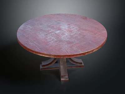 Round Wooden Table With Textured Surface And Sturdy Cross Base Design 3d model