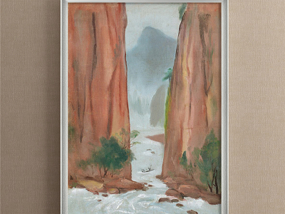 New Chinese Landscape Painting Brown Entrance Natural Landscape model