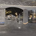 Modern Restaurant Interior With Wooden Pillars Chandeliers Blue Chairs And Round Tables