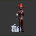 Christmas Character With Reindeer Antlers Red White Striped Outfit Yellow Item And Ice Block