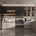 Modern Kitchen Interior With Dark Cabinets Glass Door Cabinets Countertop Appliances And Natural Light