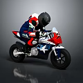 Kids Riding Mini Racing Motorcycle Wearing Helmet With Red White Blue Stars Design