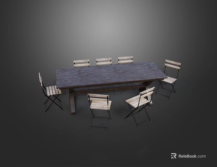 Dining Table Set With Long Wooden Table And Six Simple Chairs For Home Dining 3d model 