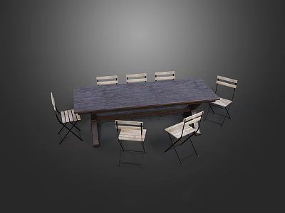 Dining Table Set With Long Wooden Table And Six Simple Chairs For Home Dining 3d model