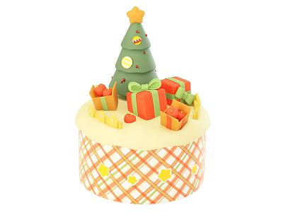 Christmas Tree Shaped Festive Cake With Colorful Gift Boxes And Decorations 3d model