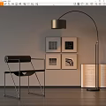 Modern Lounge Chair With Metal Frame Arched Floor Lamp Wall Art Prints And Open Book