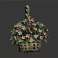 Decorative Woven Basket With Braided Handle And Colorful Flowers For Home Use