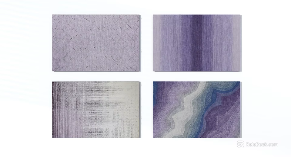 Stylish Square Rugs With Purple Gray Blue Color Patterns And Textured Designs 3d model 