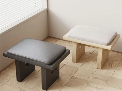 Modern Black And Light Wood Stools With Square Padded Seats In Wooden Floor Room 3d model
