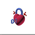 Decorative Hardware Tools Heart Shaped Lock With Pink Body Blue Handle And Red Hearts