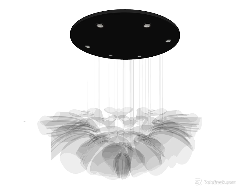 Modern Abstract Chandelier Design With Black Ceiling Plate And Petal Shaped Shades 3d model 