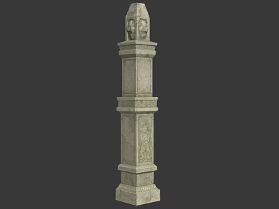 Classical Ornate Stone Pillar With Intricate Carved Details And Decorative Capital 3d model